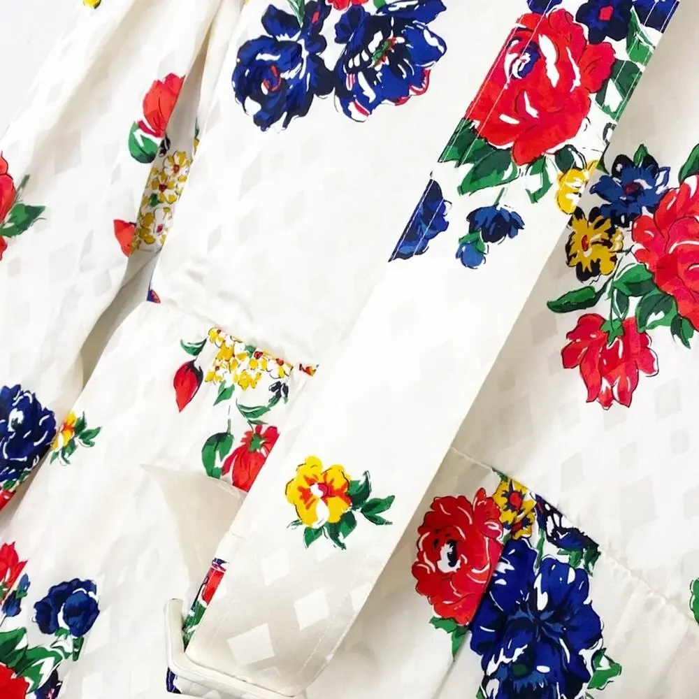 Tory Burch Floral Ruffle Silk Belted Wrap Dress Size 8